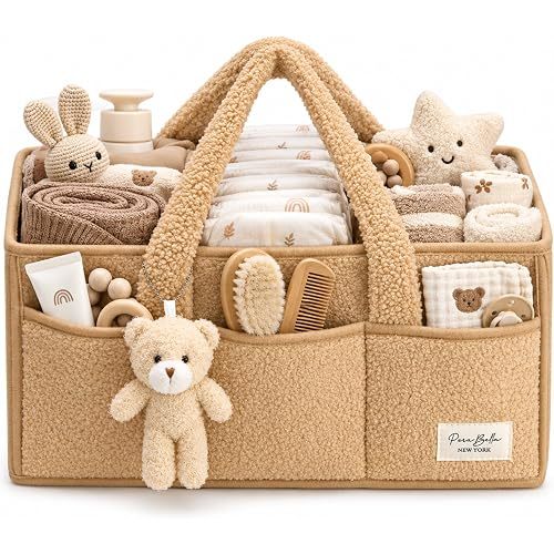 PeraBella Diaper Caddy Organizer for Changing Table, Storage Basket for Wipes, Gift for Baby Shower, Car Organizer, Nursery Organizer, Portable Storage
