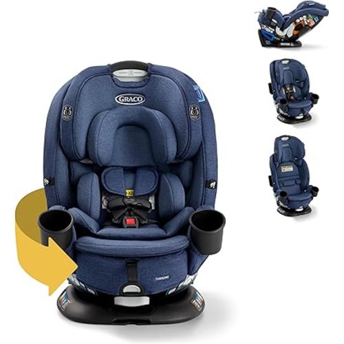 Graco Turn2Me 3-in-1 Rotating Convertible Car Seat, Brighton, Rear-Facing Rotation, Forward-Facing Mode, Highback Booster Up to 100 lbs, Adjustable Headrest & Harness, Steel Reinforced Frame