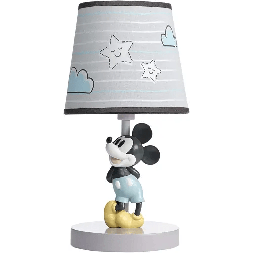 Lambs & Ivy Disney Baby Moonlight Mickey Mouse Lamp with Shade & Bulb - Gray
