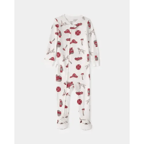 Baby Boy Firetruck 100% Cotton Snug Fit 1-Piece Pajama - White | Carter's
