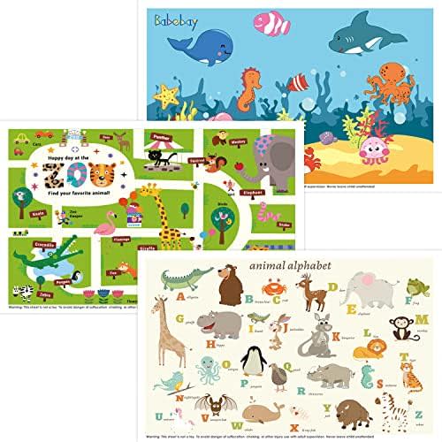 Babebay Disposable Stick-On Placemats for Baby, 40 Pack, 3 Animal Designs