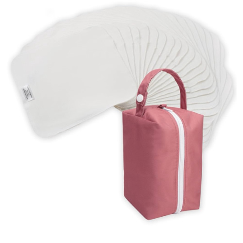 Nora's Nursery Reusable Baby Wipes, 100% Cotton Washcloths, Soft and Absorbent Towels for Newborn Bath and Face, Includes 20 Wipes with 1 Waterproof Pod for On-The-Go Moms,- Rose