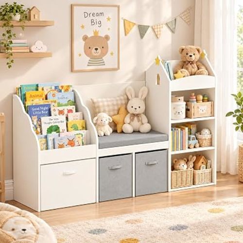 Kids Bookshelf and Toy Storage, 60“ Organizer with Reading Nook
