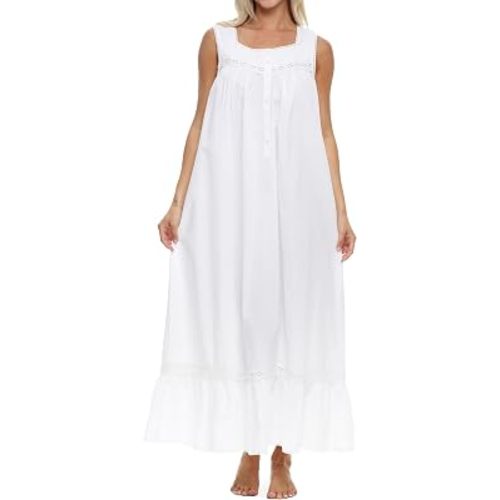 Alexander Del Rossa Cotton Nightgowns for Women, Victorian Nightgown, Ladies Vintage Cotton Sleeveless