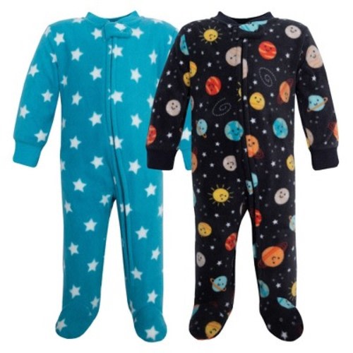 Hudson Baby Infant Boys Fleece Sleep and Play 2-Pack, Happy Planets, 0-3 Months