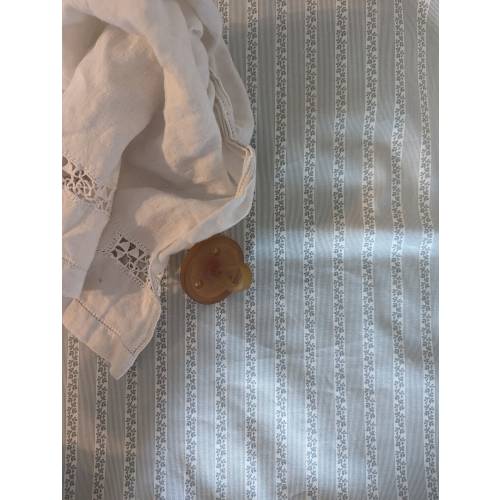 Sky Green Floral Stripe Crib Sheet: Vintage Cotton Baby Bedding