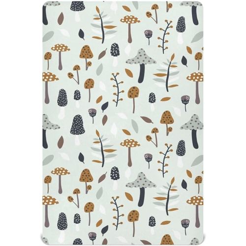 Mushroom Floral Leaf Crib Sheets for Boys Girl Organic Wildflow Leaves Botanical Mattress Cover Farmhouse Unisex Toddler Baby Bed Sheets Fitted Standard Crib Sheets 28x52 Inch