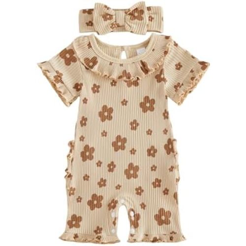 Newborn Baby Girls Summer Clothes Floral Ruffle Sleeve Jumpsuit Romper Bodysuit Shorts Coming Home Hospital Outfit