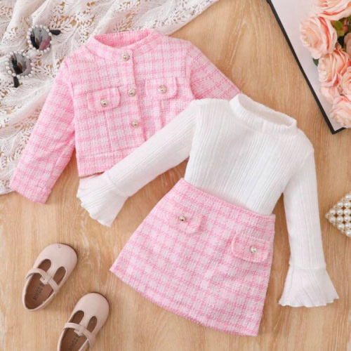 2pcs/Set Baby Girl French Style Dress And Skirt Suit, Early Autumn