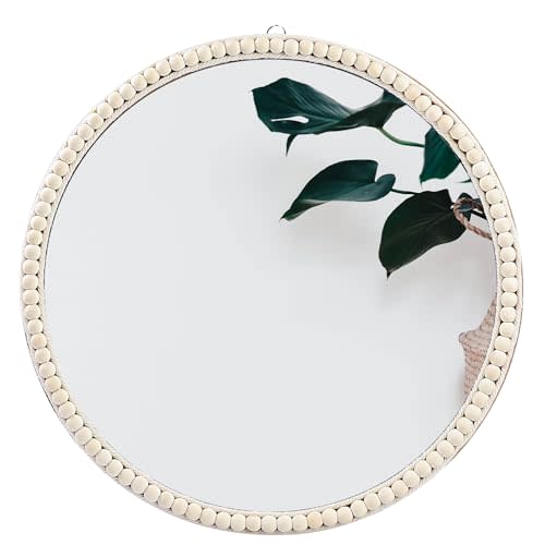 SWTHONY 20 Inch Boho Beaded Round Mirror Wall Decor, Decorative Hanging Circle Nursery Mirrors for Girl Room, Farmhouse, Livingroom, Bedroom