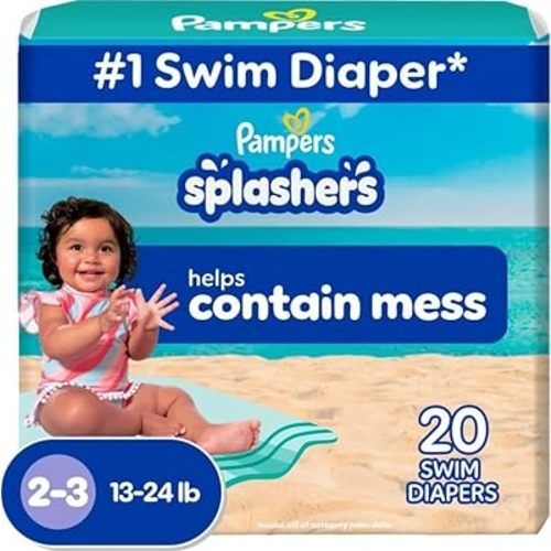 Pampers Swim Diapers - Splashers - Size 2-3, 20 Count, Gap-Free Disposable Baby Swimming Pants