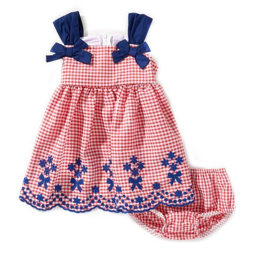 Bonnie Jean Baby Girls Sleeveless Americana Gingham-Printed Embroidered-Border-Hem Dress