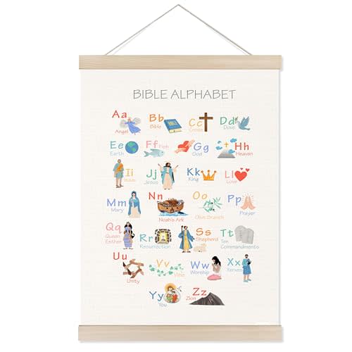 Welshower Christian Church Nursery Poster Hanger Frame, Boho Bible Alphabet Religious Educational Wall Art Prints Decor for Toddler Kids Room Church Sunday School Classroom, 12x16 Inch