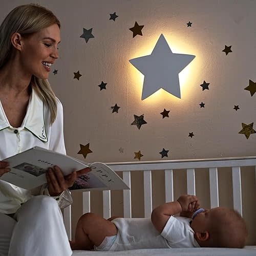 Nursery Star Nightlight - Touch Rechargeable & Dim Night Light for Kids - Baby Night Light for Nursery - Star Room Decor - Toddler Nigth Light - Kids Wall Lights for Bedroom - Star Wall Decals