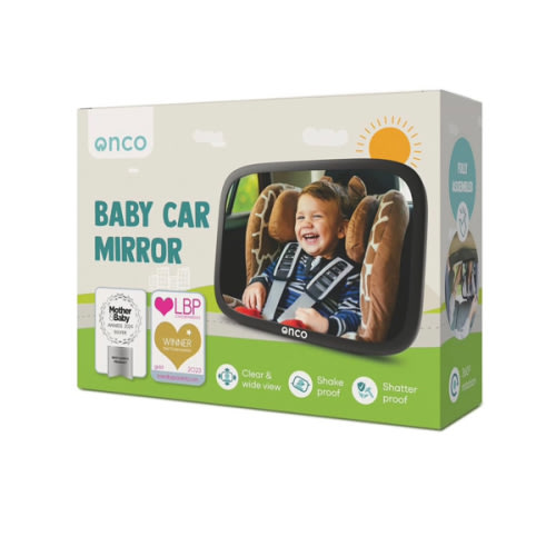 Onco Baby Car Mirror Rear Facing - Double Award-Winning Convex Car Mirror for Baby, 100% Shatterproof & Shakeproof with 360° Rotation, Newborn Essentials (9.6 x 6.9 in)