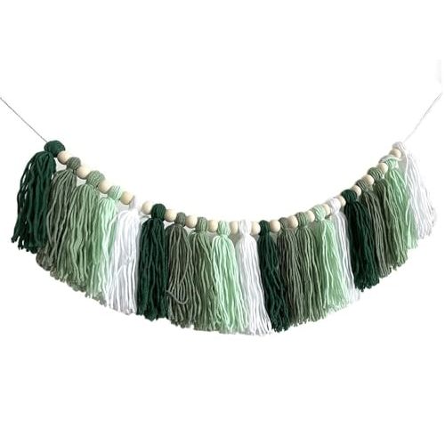 Green Tassel Garland Pastel Banner, Party Backdrop Decorative Wall Hangings Llama Decorations for Bedroom,Nursery Dorm Room,Birthday,Baby Shower, Girls Boho Home Decor Gift (Green)