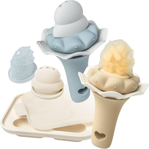 Moonkie Baby Fruit Feeder with Freezer Tray, BPA Free Silicone Food Feeder for Infant Self Feeding, Breastmilk Popsicle Molds, Mesh Feeder with Two Pouches, Baby Shower Gifts 4 Months+, 2 Pack