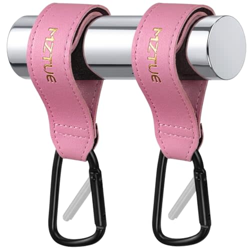 Walker Accessories Hooks for Stroller, Wheelchair, 2Pcs PNK | Easy Install, Anti-Fall Clips Holder with Adjustable Straps Fits Scooter, Rollator Walker, Cane, Cart, Purse, Bag