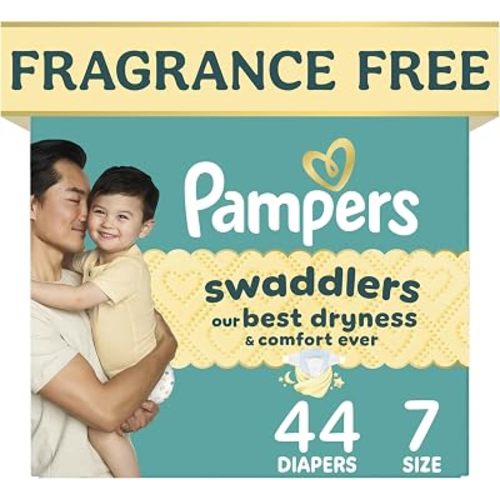 Swaddlers Diapers, Size 7 (26-50 lbs), 44 Count, Fragrance Free, Hypoallergenic, Absorbent, Pediatrician Recommended, Skin Safe