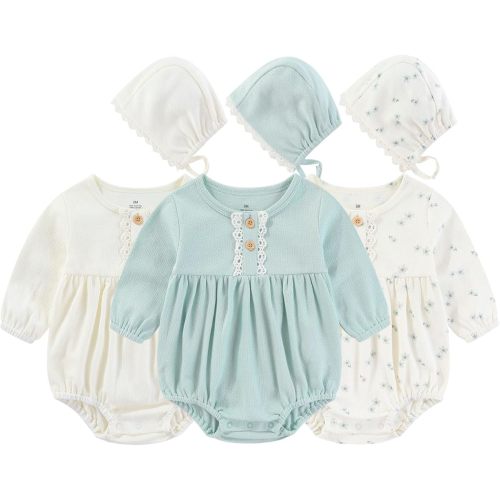Ruliby Baby Girl Outfit Cotton Bubble Romper Floral Dress Infant Girls Clothes 3-pack
