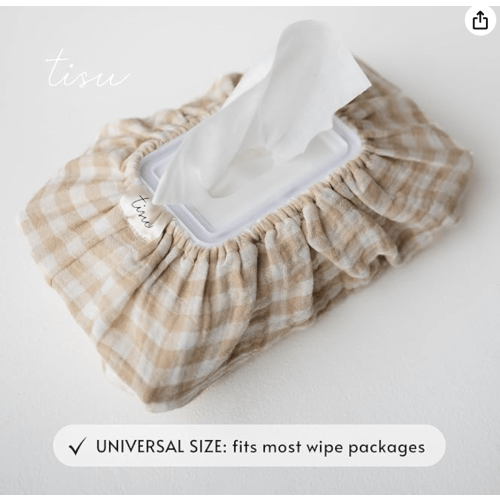 Baby Wipes Cover (Beige Gingham)