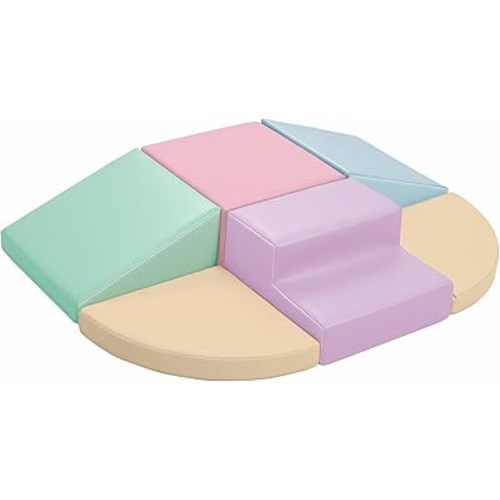 Hoohtoot Foam Climbing Blocks for Children: 6-Piece Soft PU Leather Set - Indoor Climbing and Crawling Toys Play Gym - Children Learning Play Structure for Preschool