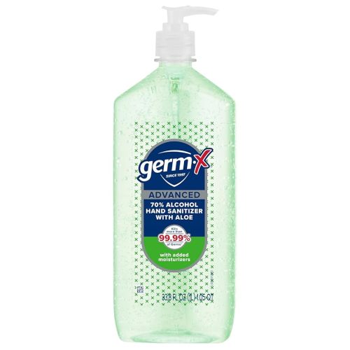 Germ-X Advanced Hand Sanitizer with Aloe and Vitamin E, Non-Drying Moisturizing Gel, Instant and No Rinse Formula, Pump Bottle, 1 Liter