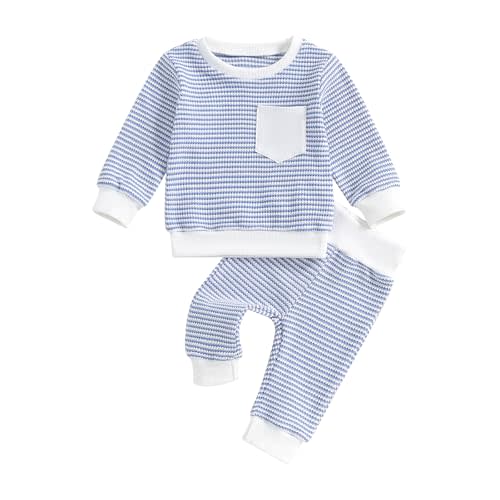 ZAXARRA Baby Boy Fall Clothes Long Sleeve Toddler Boy Waffle Sweatshirt Pullover Tops Pants Infant Fall Winter Outfits