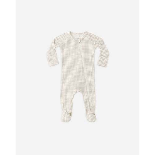 Bamboo Zip Footie Oat Gingham