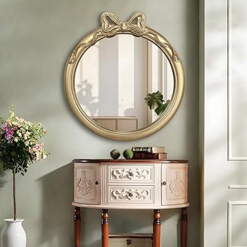27x27 inch Bow Mirrors for Wall, Round/Circle God Decorative Wall Mounted Mirror, Irregular Mirrors Suitable for Bedroom, Hallway, Living Room Decoration, Bathroom Sink