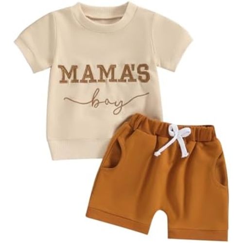 Toddler Boys Summer Outfits Mamas Boy Checkerboard Short Sleeve T-Shirts Tops and Elastic Waist Shorts Clothes Sets