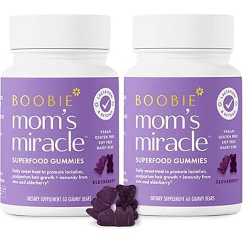 Boobie Bears Lactation Support Gummies | Helps As Milk Supply Booster & Supports Immune Health & Hair Growth | Breastfeeding Supplements with Zinc & Elderberry for Milk Supply Increase, 120 Count