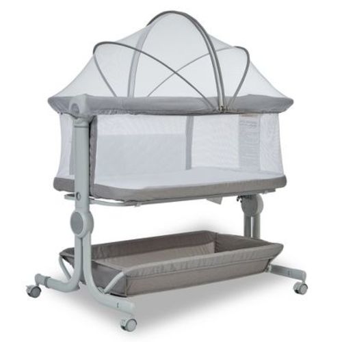 3in1 Bedside Baby Bassinet,Height-Adjustable Bassinet with 6 Levels,Portable Bedside Crib with Wheels & Storage Basket,with Mosquito Net,Grey