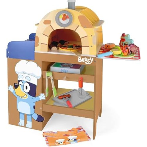 Bluey: Wooden Pizza Oven & BBQ Kitchen Playset - Outdoor Cooking & Grilling Station Toy, Sounds & Chimney Steam Effect, Pretend Food-Chef Accessories, Kids 3+