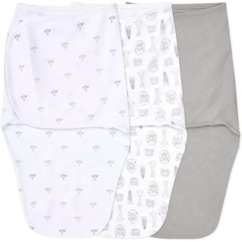 aden + anais Easy Swaddle Wrap, Newborn Wearable Swaddle Blanket, Adjustable Fasteners, 100% Cotton, 3 Pack, 0-3 Months, On Safari