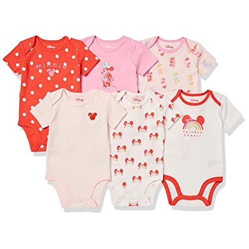 Amazon Essentials Disney | Marvel | Star Wars | Princess Baby Girls' Short-Sleeve Bodysuits, Pack of 6