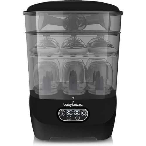 Baby Brezza Bottle Sterilizer and Dryer Advanced – 33% Faster - Largest Capacity Steam Sanitizer - Universal Sterilization Machine for All Bottles + Pump Parts - HEPA Air Filter, Black