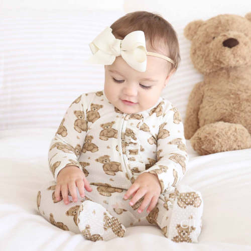 Beary Sweet Bamboo Waffle Zipper Ruffle Footie