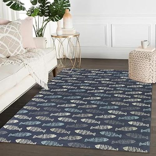 Carpet for Living Room - 4x6 Area Rug for Bedroom Washable Non-Slip Fish Rug Throw Cute Soft Nursery Rug, Abstract Print Indoor Rugs for Kitchen Entryway Laundry Dining Room