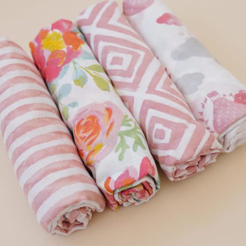 Featherhead™ 100% Cotton Muslin Swaddle Blankets for Baby Girl - Large 47”x 47” - Pre-Washed, Soft, & Breathable - Newborn Essential & Perfect Baby Registry Gift (4 Pack - Garden Floral)