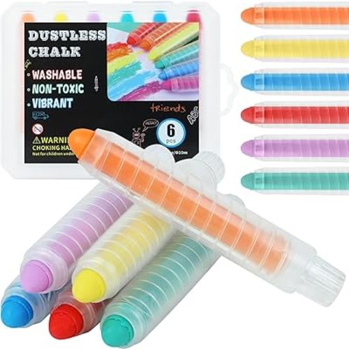 Dustless Chalk for Kids, Non-Toxic Washable Toddlers Chalks, Chalkboard Chalk Pen With Holder for Blackboard Drawing Writing Outdoor Art Play Sidewalk-Chalks, 6 Pcs