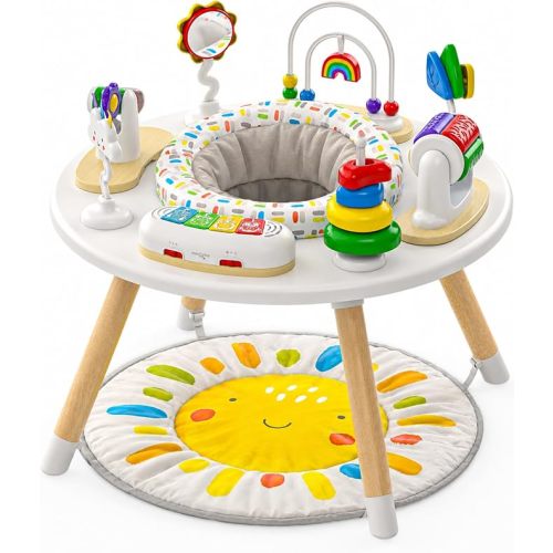 Little Acorn 4-in-1 Baby Activity Center | Montessori-Inspired Design | 8 Interactive Toys | Tummy Time, Exersaucer, Jumper & Toddler Table | Baby Essential (Sun)