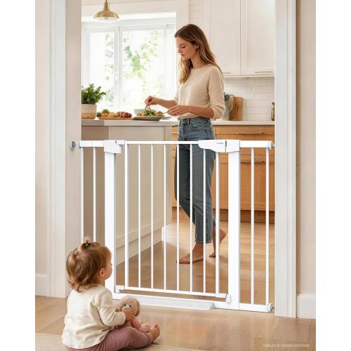 Cumbor 30-43" Wide Baby Gate, Auto-Close Walk-Through Safety Gate, Brown