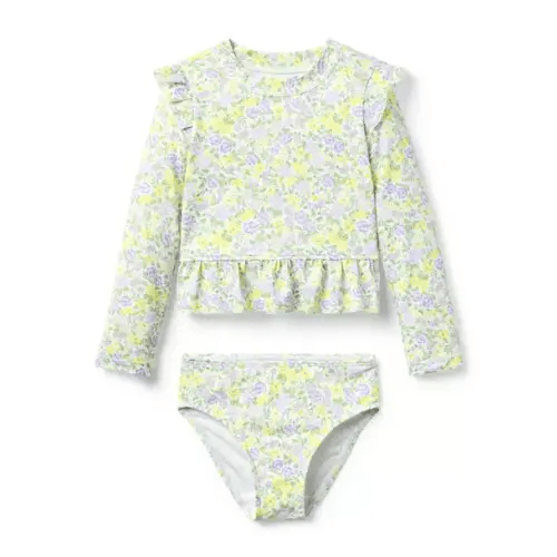 Girl Sunbeam Yellow Floral Recycled Floral Ruffle Rash Guard Swimsuit by Janie and Jack