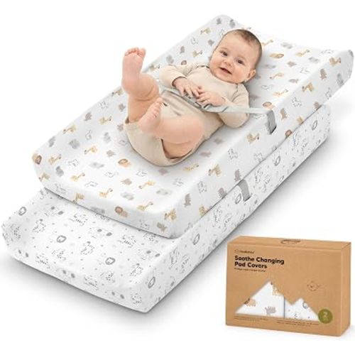 Paquete de 2 fundas orgánicas para cambiador para niña, niño, 100% algodón (KeaSafari)