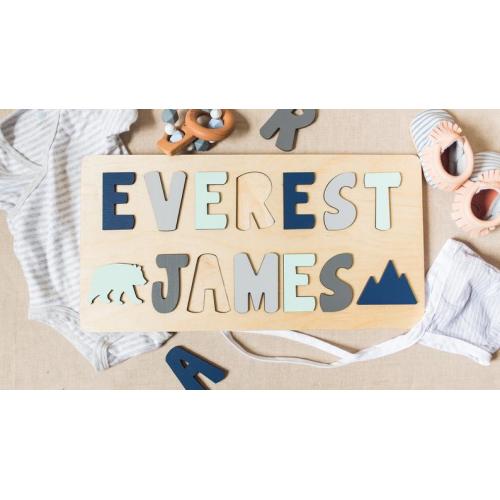 Wooden Puzzle With Two Names, Easter Gifts, Personalized Gift for Kid, Learning Toy, Wood Toy, First Birthday Gift, Woodland Nursery - Etsy