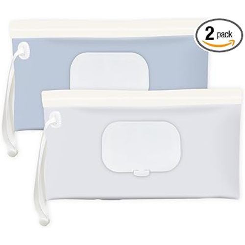 Baby wipes dispenser，portable baby wipes holder for outdoor, Refillable baby wipes container, on the go wet wipe pouch for travel, resuable wipes dispenser for hiking (Blue)