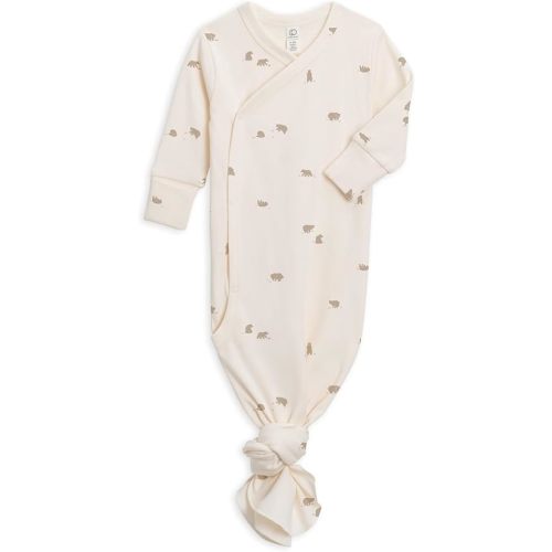 Colored Organics Baby 100% Organic Cotton Newborn Knotted Gown - Infant Indy Kimono Wrap Front Tie Knot with Mitten Cuffs