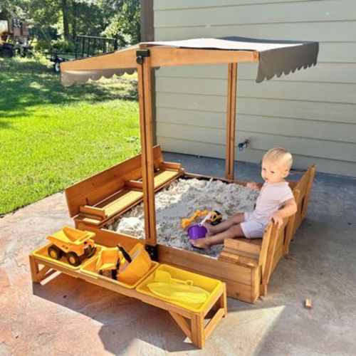 Aivituvin Kids Sandbox With Cover and Bench, Sandboxes with Toy Bins-GUT08