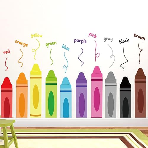 Colorful Crayon Wall Decals Color Crayon Wall Stickers Peel and Stick Crayons Walls Decor Waterproof Walls Corner Sticker for Living Room Blackboard Home Wall Decoration